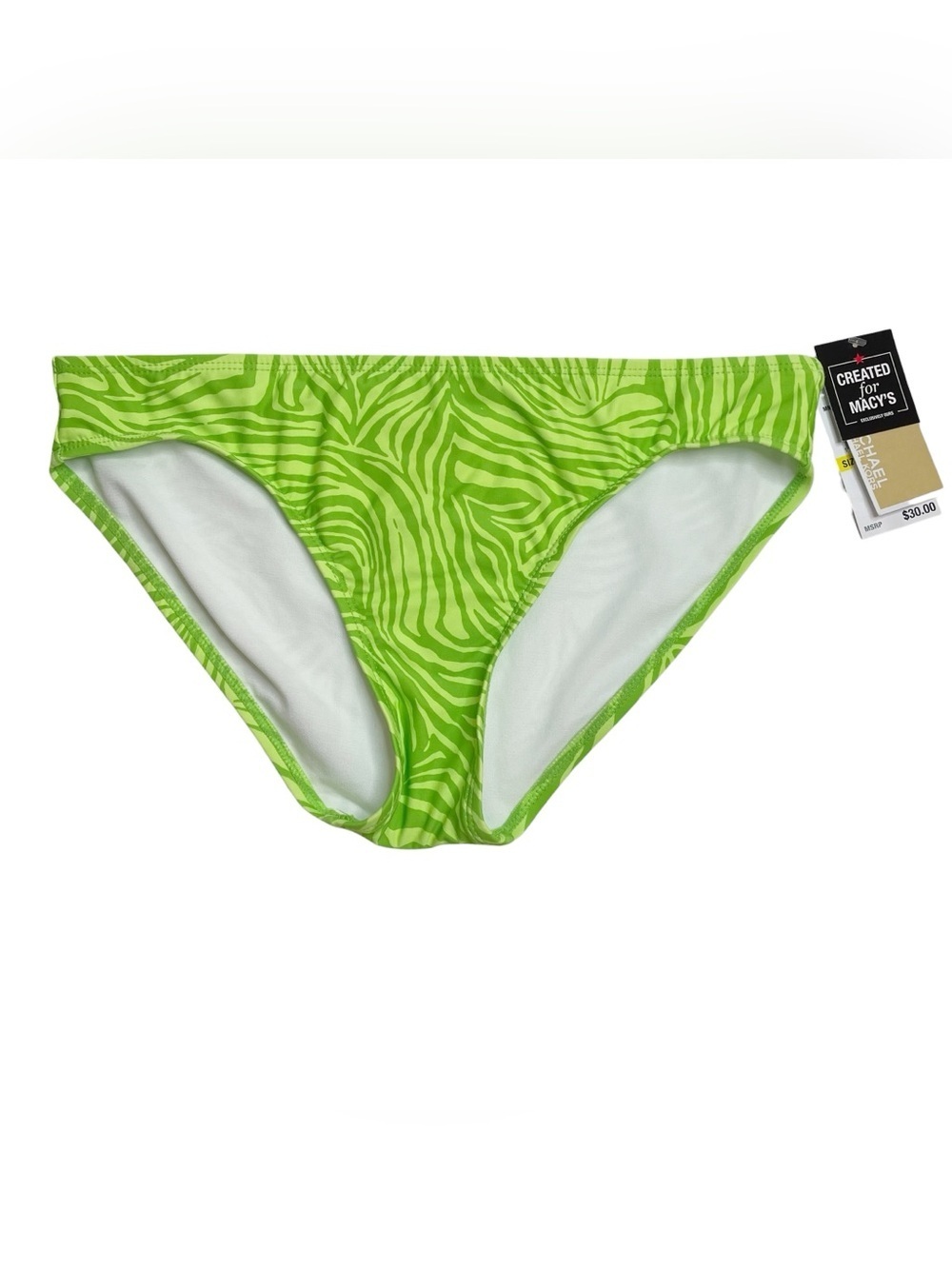 MICHAEL Michael Kors Animal Zebra Print Bikini Bottoms Green Apple Medium New